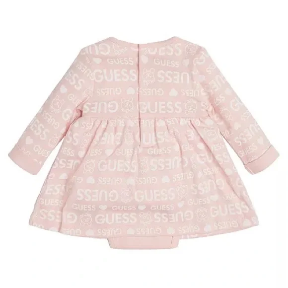 GUESS Baby Girls Allover Log Print Interlock Jersey Bodysuit Dress - Picture 2 of 2